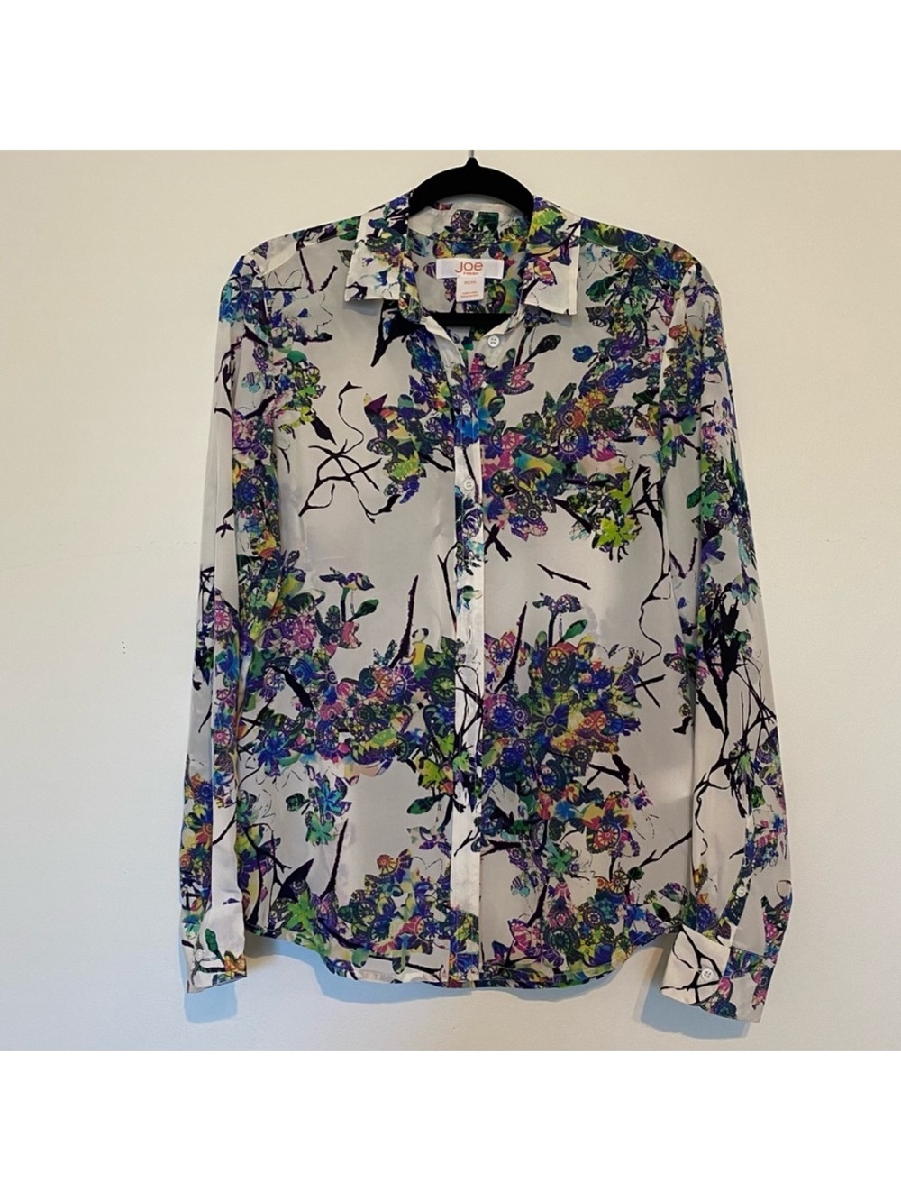 Joe Fresh White Floral Button-Up silk Blouse
